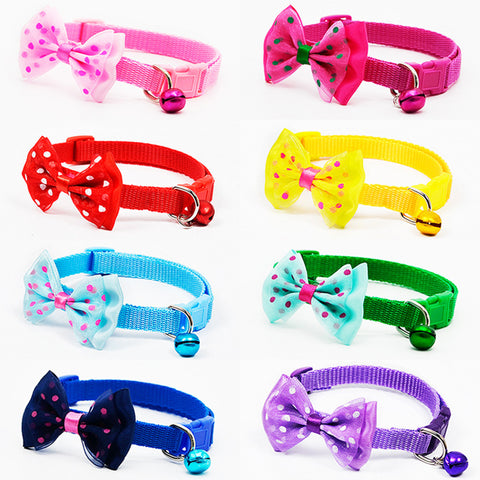 Cute Pets Adjustable Polyester Dog Collars Puppy Pet Collars with Bowknot and Bells Necklace Collar For Dogs Cat collars perro