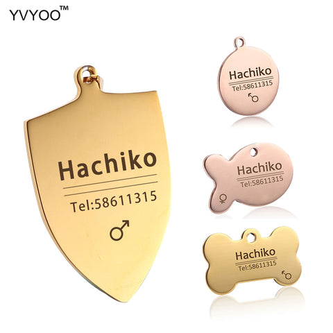 YVYOO Dog collar Stainless steel dog cat tag Free engraving Pet collar accessories ID tag name telephone Pet Supplies AA